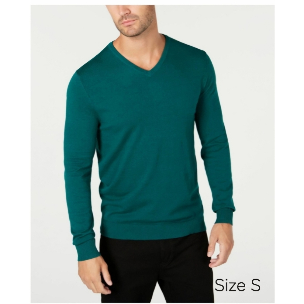 ALFANI Men's Teal V-Neck Sweater